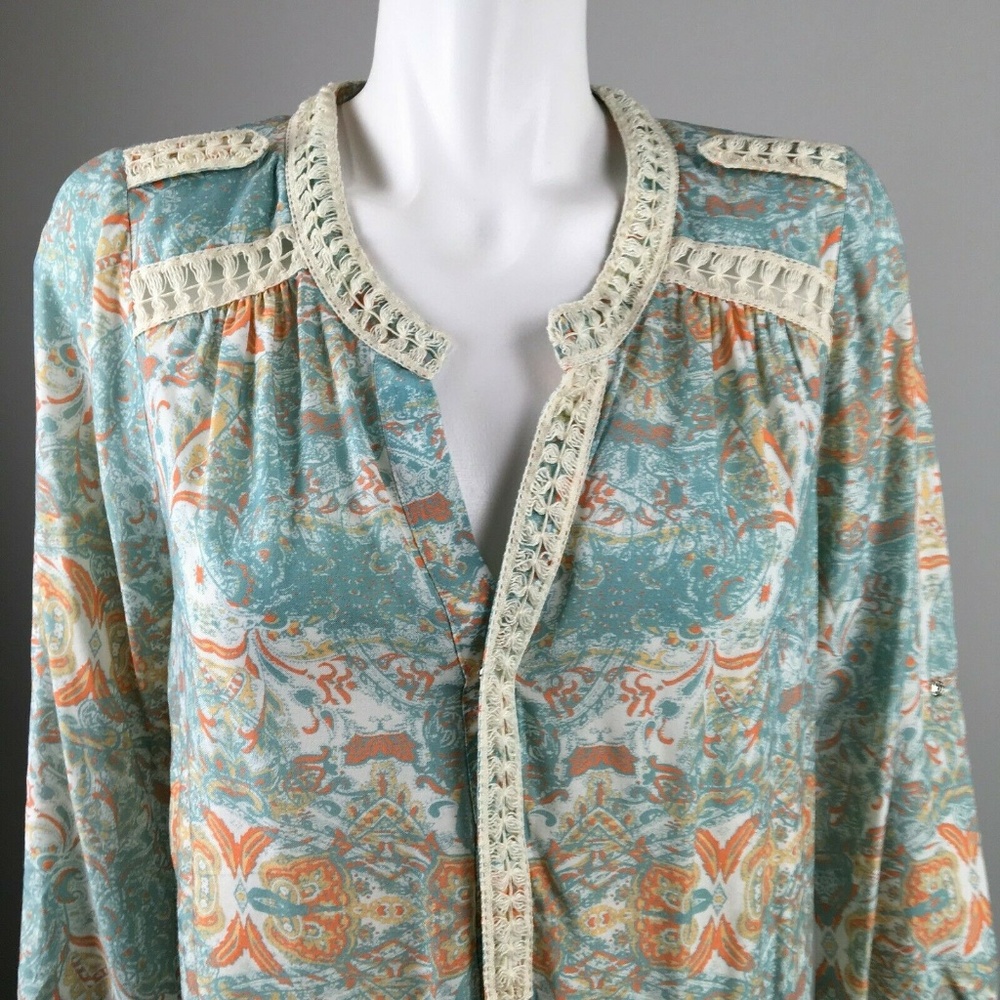 🌈Intermix Blue Paisley Lace Trim Print Romper - Picture 5 of 7